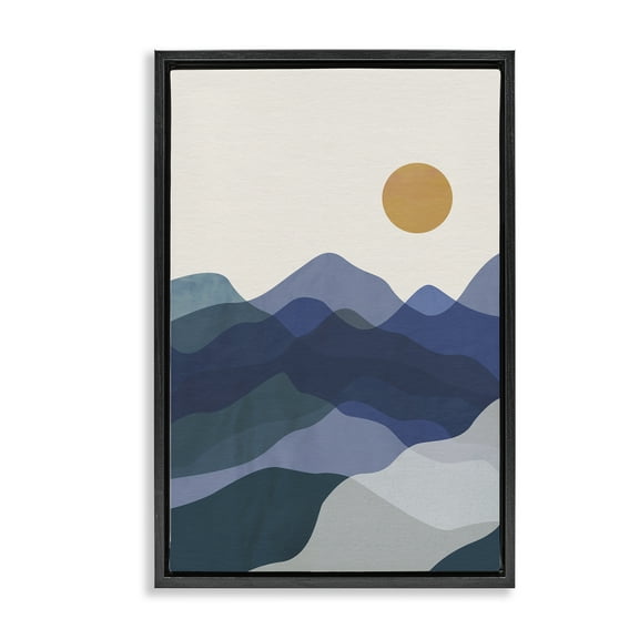 Stupell Industries Blue Layered Mountains Landscape & Nature Painting Black Floater Framed Canvas Art Print Wall Art, 17 x 25