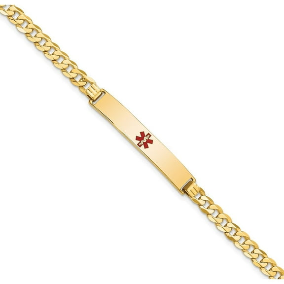 Auriga Fine Jewelry 14K Yellow Gold Red Enamel Flat Curb Link Id Bracelet 7 inch for Women (L - 7inch, W - 6.5mm)