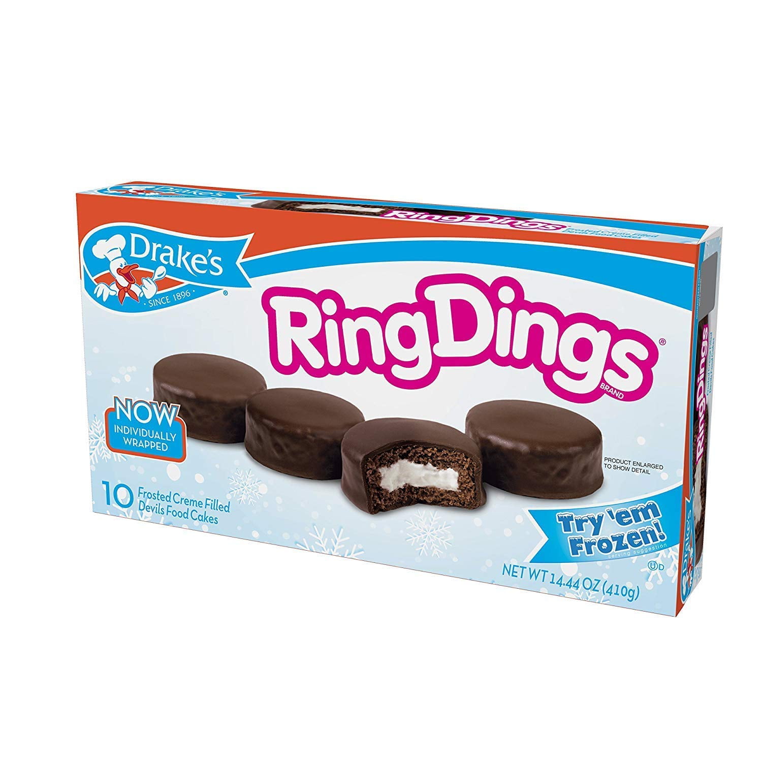 Drake's Ring Dings Cakes (10 count) 14.44 oz Box Pack of 4