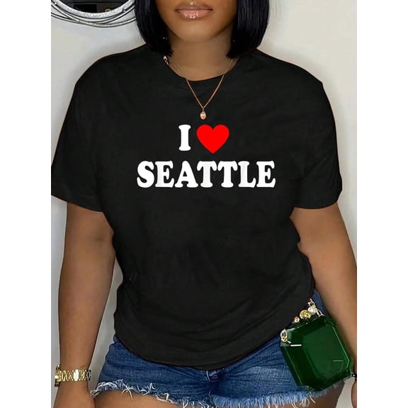 I Heart Seattle, I Love Seattle City Washington Classic T-Shirt Graphic Tee summer Tops For Women Round Neck Fashion Cotton shirts
