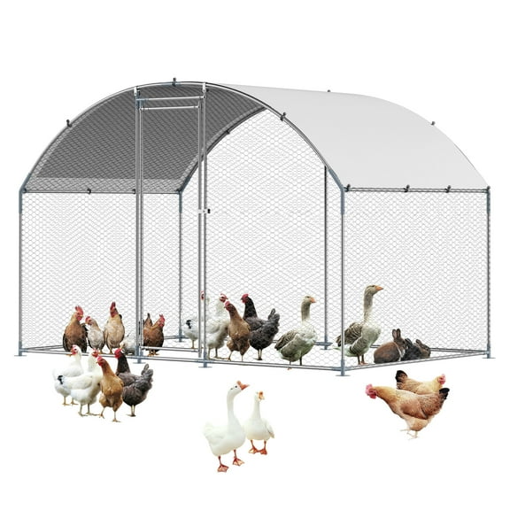 VEVOR Metal Chicken Coop, 9.8x6.5x6.5ft Large Walk-in Chicken Runs with Cover, Doom Roof Hen House Enclosure with Security Lock, Outdoor Duck Rabbit Cage Poultry Pen for Backyard, Farm, Yard
