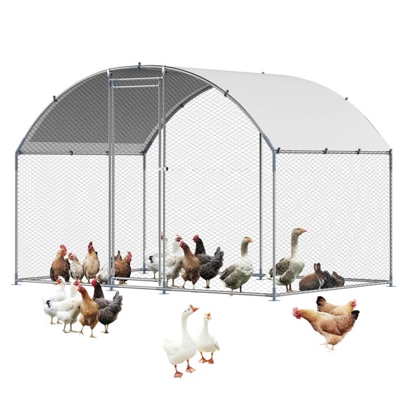 VEVOR Metal Chicken Coop 9.8x6.5x6.5ft Walk-in Chicken Run with Cover Doom Roof