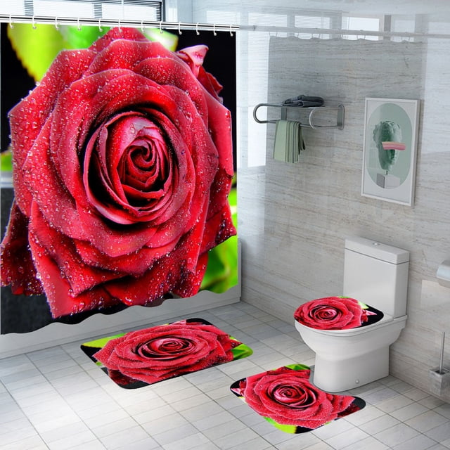 Cortina de ducha de poliéster con diseño de flores, impermeable, resistente a la humedad y al moho, para baño