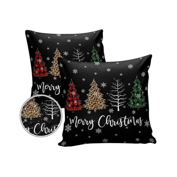 Pack of 2 Outdoor Pillow Covers, Merry Christmas Xmas Tree Snowflake Black Waterproof Square Throw Pillowcase Cushion Decorative Pillow Covers for Couch Patio Tent, 18x18 in