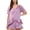 Purple, variant on BESEW7 Women's Casual Summer Pajama Sets, Checkered Short Sleepwear with Ruffled Sleeves for Home Travel Beach Daily Wear Purple S