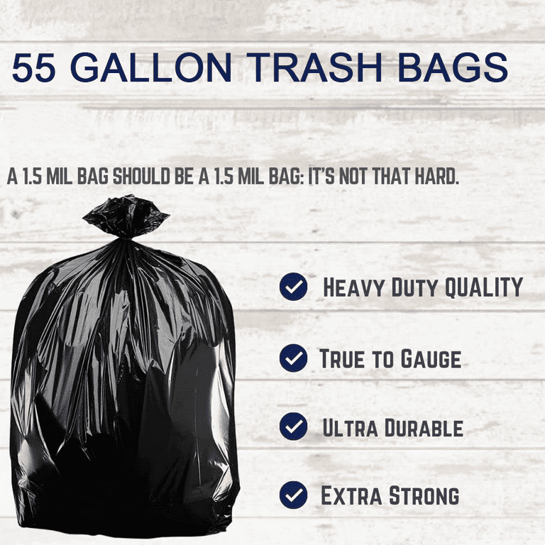 Heavy-Duty 55 Gal. Contractor Bags - (40-Count, 3 Mil) - 38 in. x 58 in.  Large Black Plastic Trash Can Liners