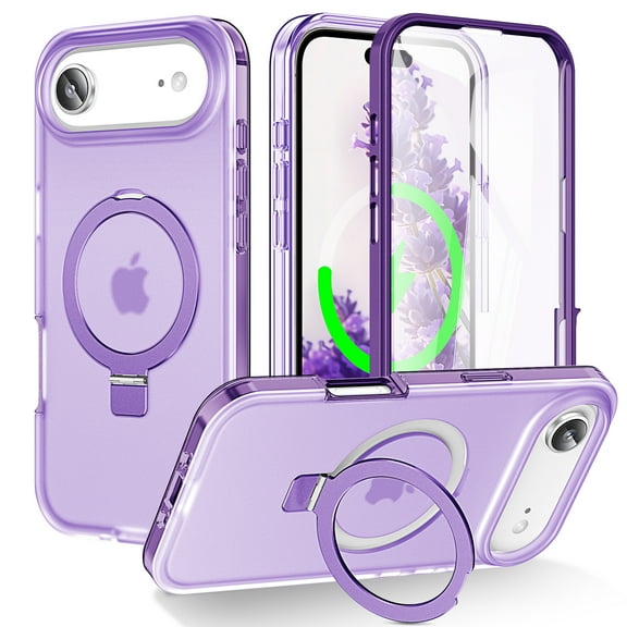 for iPhone Air Case, with Magnetic Invisible Stand [Military Drop Protection] [Compatible with MagSafe] Shockproof Slim Translucent Anti-Slip Case Cover with Screen Protector, Purple
