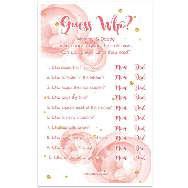 Roses And Gold Baby Shower Game Guess Who Mommy Or Daddy Set Of 30 Walmart Com Walmart Com