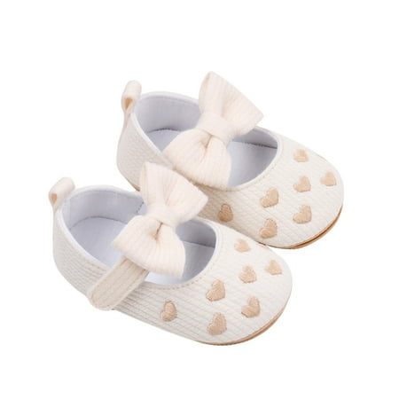 

Baby Girl Mary Jane Flats Non-Slip Heart Princess Dress Shoes with Bow