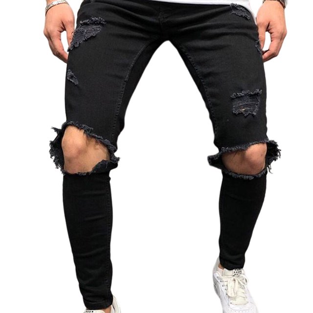 Sonducket Pantalones de Hip Hop de moda adelgazantes de verano, pantalones de poliéster, pantalones vaqueros rasgados hasta la rodilla, ropa de Prendas para la parte inferior del cuerpo