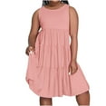 thumbnail image 1 of EQWLJWE Robe Longue pour Femmes Mode Été Couleur Unie Col Rond Sans Manches Robe Mi-Longue Plissée, 1 of 4