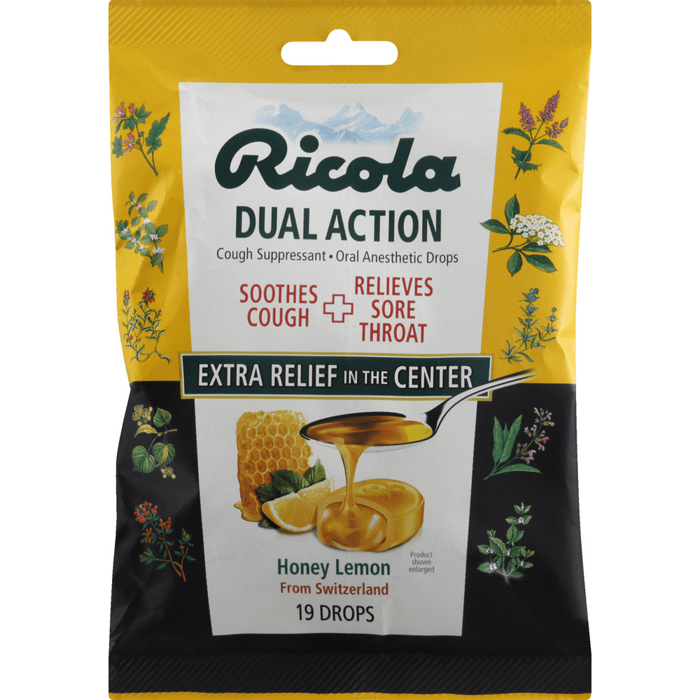 Ricola Dual Action Drops Honey Lemon Cough Suppressant Drops 19 ea