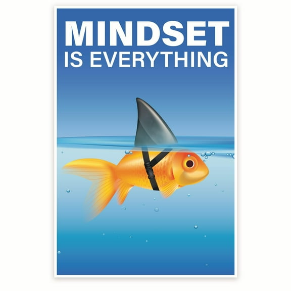 Mindset Is Everything Poster - Goldfish with Shark Fin - Positive Motivational Inspirational - Encouraging Classroom 12 x 18 Inch Poster - Unframed - Premium 100lb Gloss - Made In USA - BMCP0537