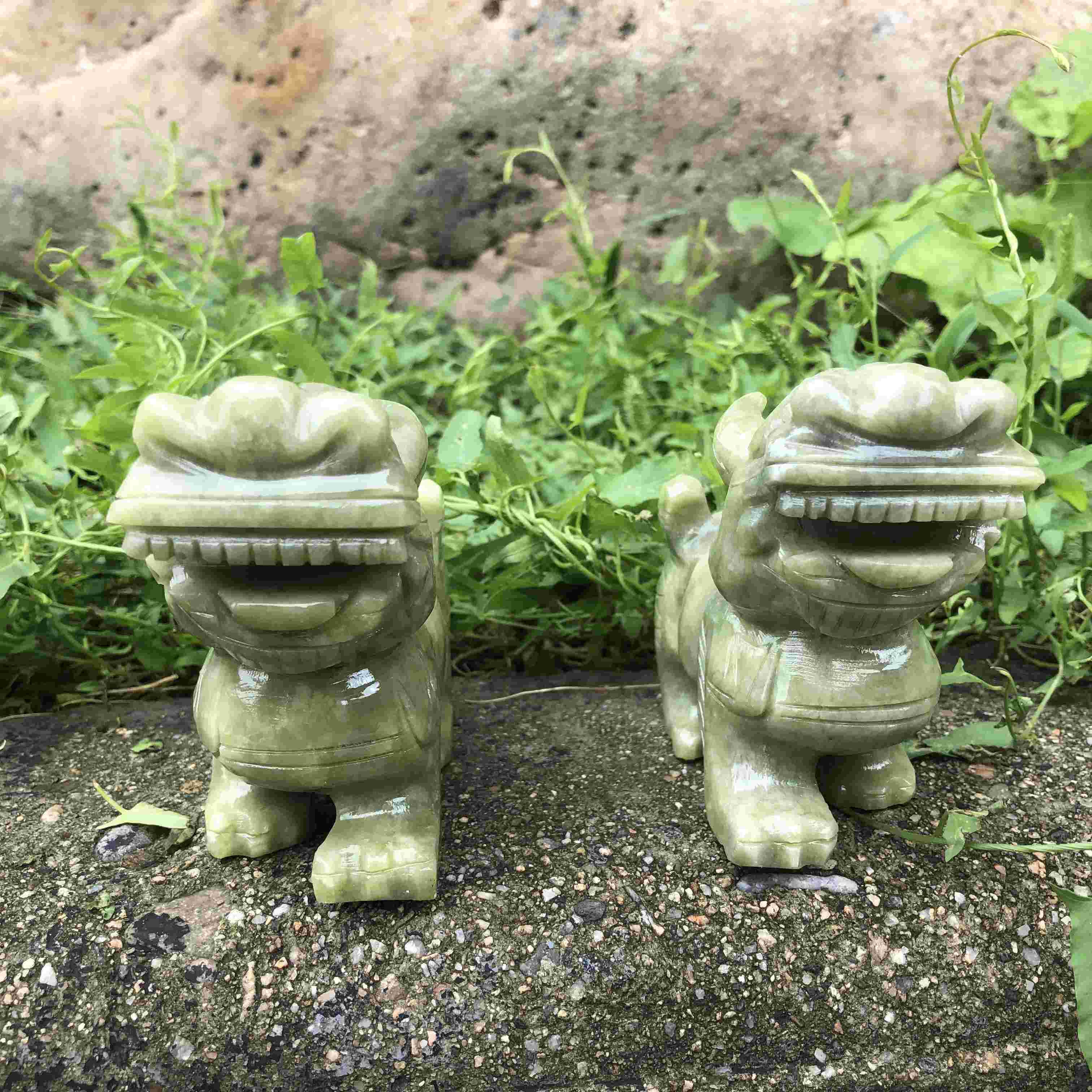 Pair Hand carved Natural green Jade Feng Shui Pi Yao/Pi Xiu statue for Wealth Good Luck Figurine, Collectible Qilin Stone brave troops Beast