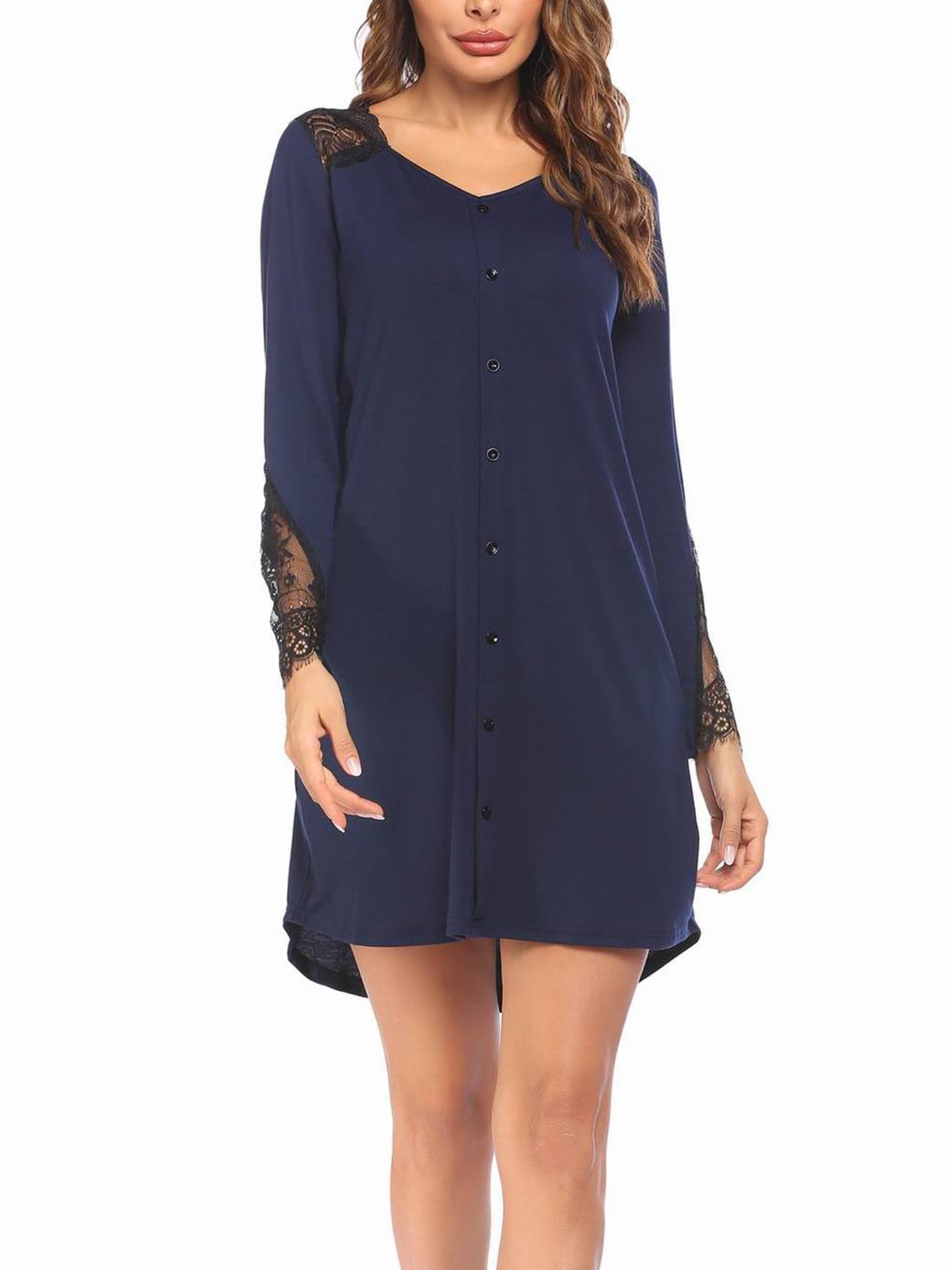 Nightgown Women Night Shirt Dress for Sleeping Sleepwear Long Sleeve