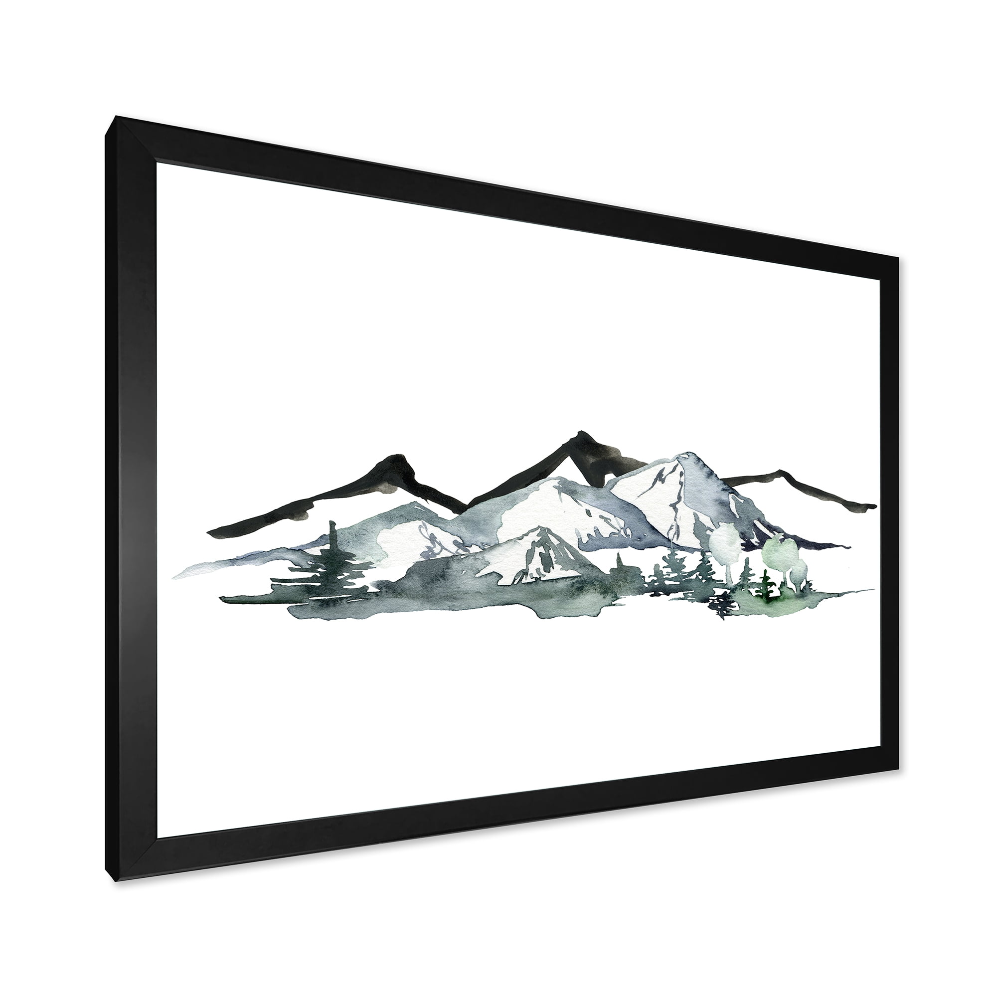 Designart 'Minimalistic Fir Forest and Winter Mountains I' Modern Framed Art Print