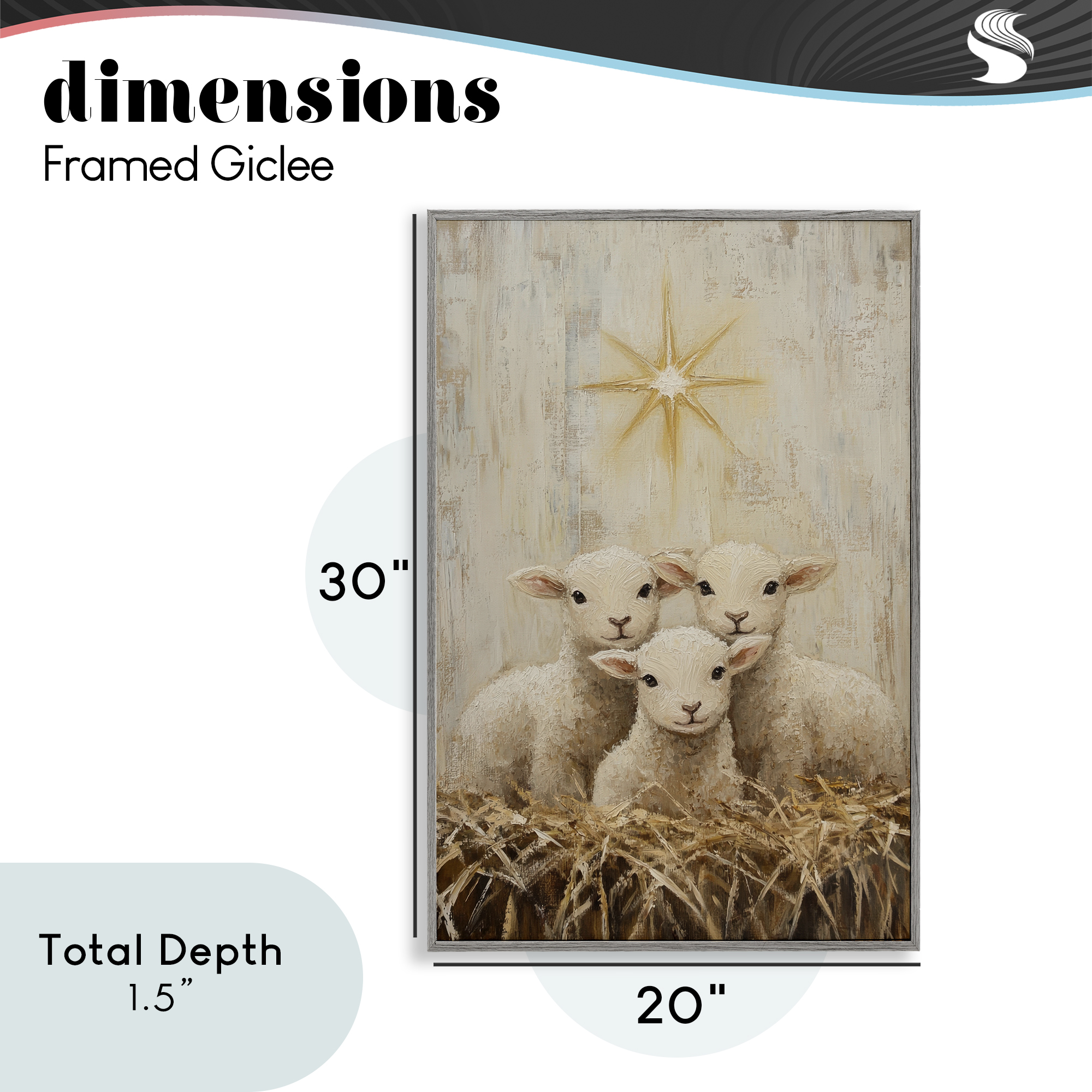 Christmas Lambs Trio Gray Framed Giclee Art, design by Petal Prints Design