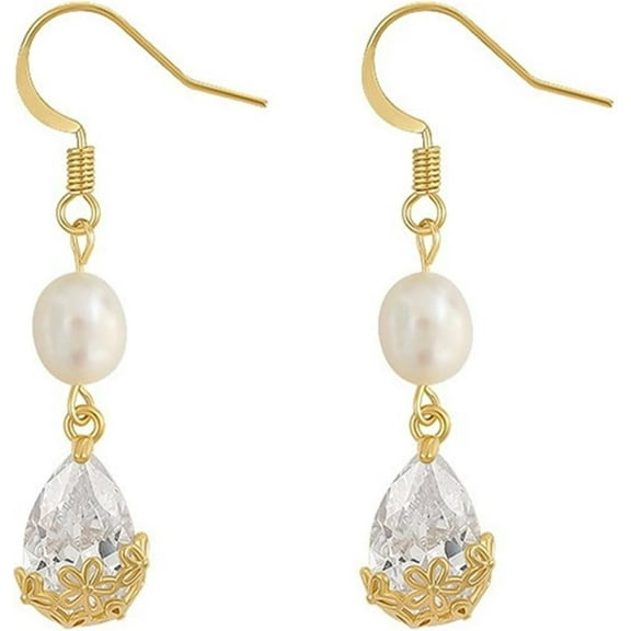 Gold Dangle Teardrop Earrings for Women, 18k Gold Plated Cubic Zirconia Tear Long Drop Earrings Jewelry