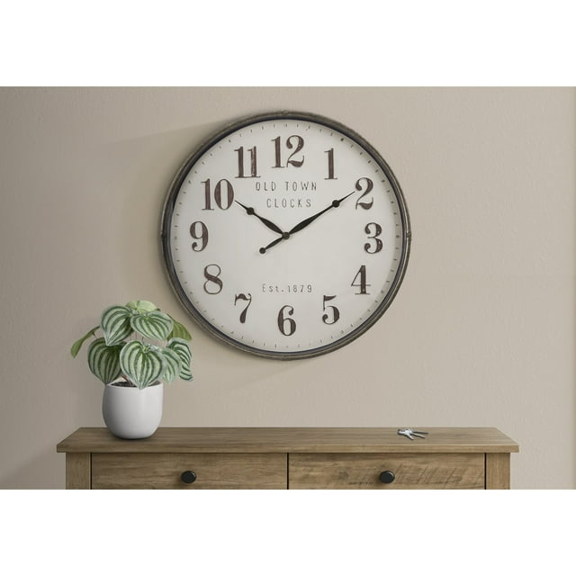 Monarch Specialties I 9024 - Clocks, 30" Round, Large Oversized, Wall Clock, Brown, Transitional