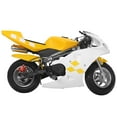 thumbnail image 4 of 49cc 2 Stroke Pocket Bike, Mini Motorcycle for Kids, Gas Pocket Motorbike with Strong Dual Brake, Racing Max Speed 20Mph, Dual Headlights-White & Yellow, 4 of 8