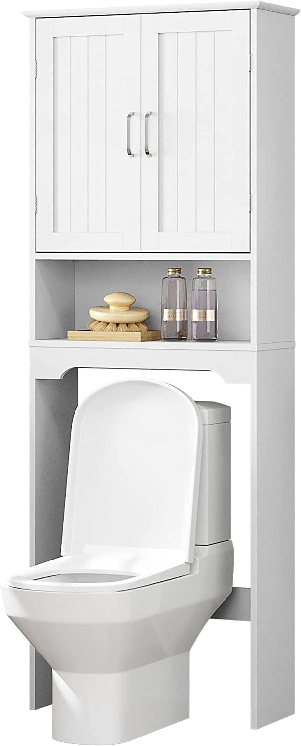 Over-the-Toilet Storage Cabinet, Space Saving Bathroom Storage Organizer  with Double Doors and Shelves, Home Floor Standing Storage Organizer for  Toiletries, Soaps, Shampoos, Body Wash, White, D4698 