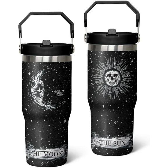 Gothic Tumbler with Handle 30oz Goth Water Bottle Cup Black Moon Tumbler Vacuum Insulated Gothic Goth Gifts for Women Men