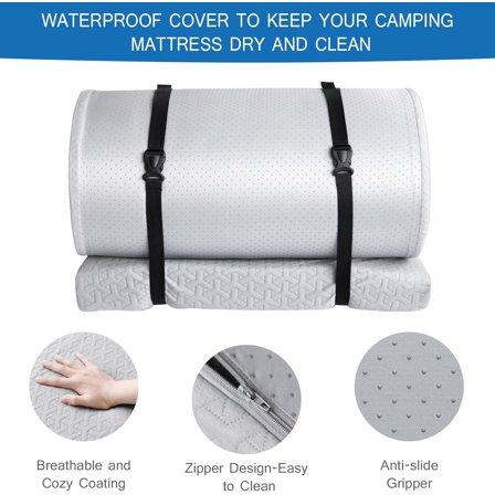 Memory Foam Camping Mattress Pad 3 Inch Thick, Portable Sleeping Pad with Waterproof Cover
