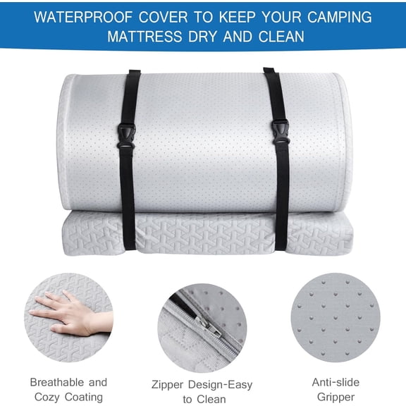 Memory Foam Camping Mattress Pad 3 Inch Thick, Portable Sleeping Pad with Waterproof Cover