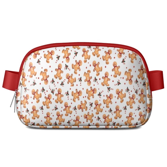 White Christmas Gingerbread Man Pattern Cute Fanny Packs for Women,Travel Waterproof Crossbody Fanny Bags Waist Purse for Women Anti Theft Adjustable Strap for Running Travel Cycling