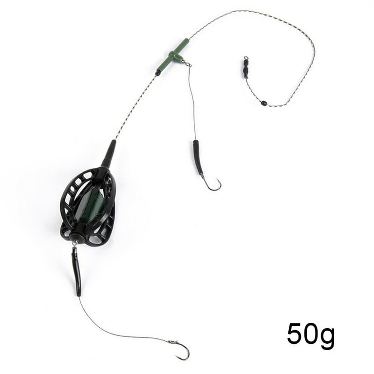 Carp Fishing Inline Method Feeder Cage Hook Rig Fishing Rig Leader Core Line Set, Men's, Size: Small, 50g
