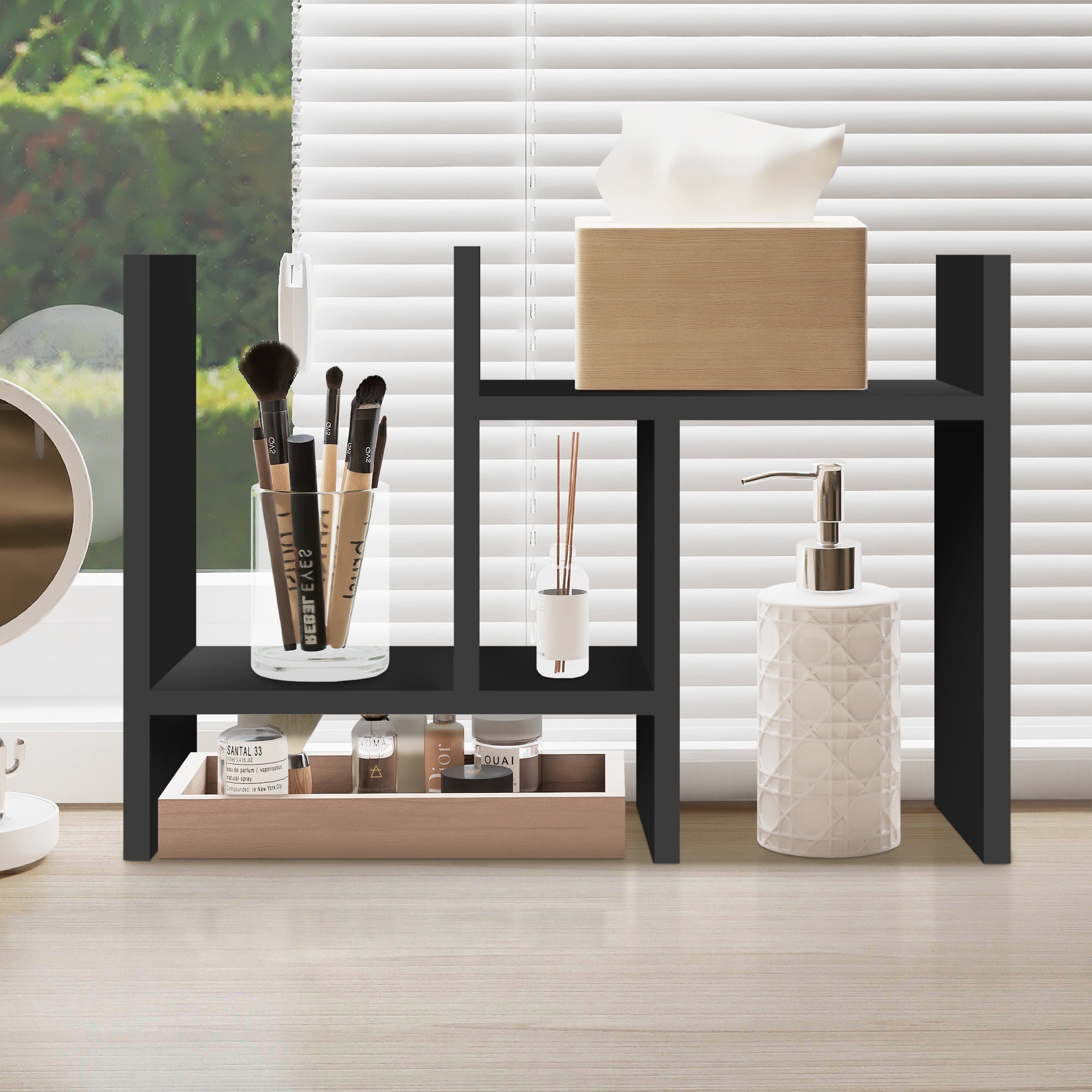 TY Arts & Culture Desktop Organizer Office Storage Desk Rack Adjustable Organization Wood Display Shelf