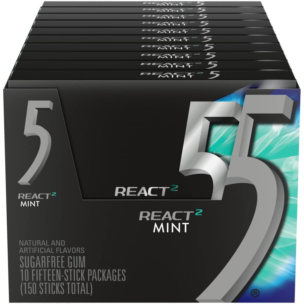 Wrigley's Gum 5, React 2 Mint, 15 Count (Pack of 10)