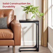 LEDREM 2-Pack C-Shaped End Tables - Slim Sofa Side Tables, 24.4 Height, Steel Frame, Ebonized Oak and Black