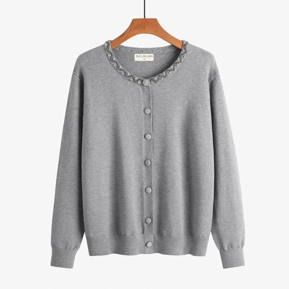 Sweater Cardigan Women Knitted Button Up Light Grey Sweaters for Women Cozy Sweaters Fall Outfit Womens Sweater