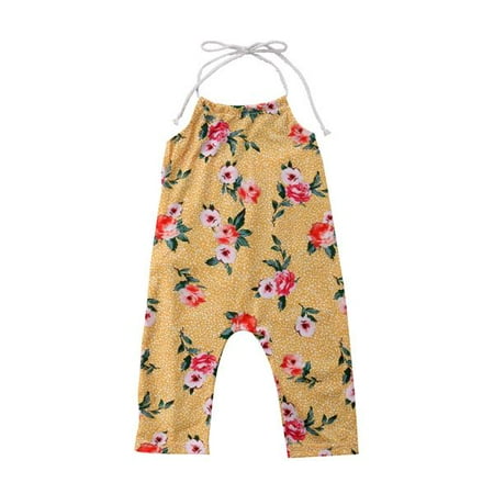 

Little Kids Girl Halter Floral Print One Piece Jumpsuit Backless Romper Outfits