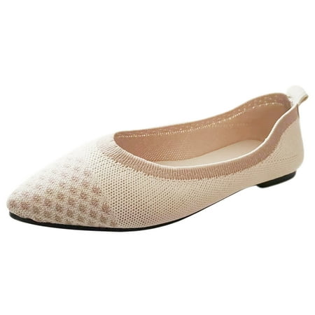 

Youmylove Women Leisure Pointed Toe Fly Woven Striped Shallow Mouth Flat Bottom Large Size Knitted Single Shoes Daily Walk Footwear