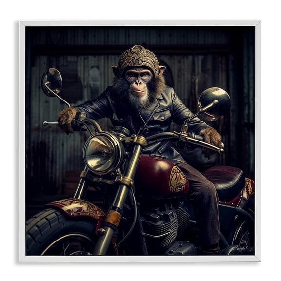 Stupell Industries Eclectic Gorilla Motorcycle Portrait White Framed Giclee Art, 17 x 17, by Roozbeh
