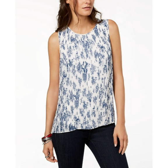 Tommy Hilfiger Pleated Top (Ivory Blue, L)