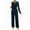 Navy Blue, variant on Women'S Lace Patchwork Round Neck Long Sleeve Formal Jumpsuit Solid Color Casual One-Piece Pants Navy Blue XL