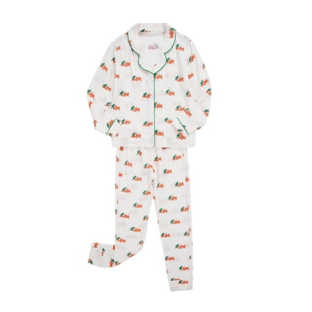 

Christmas Matching Family Pajamas Sets Dad Mom Kid Cartoon Tree Car Pattern Lapel Long Sleeve Shirt Trouser Sleepwear