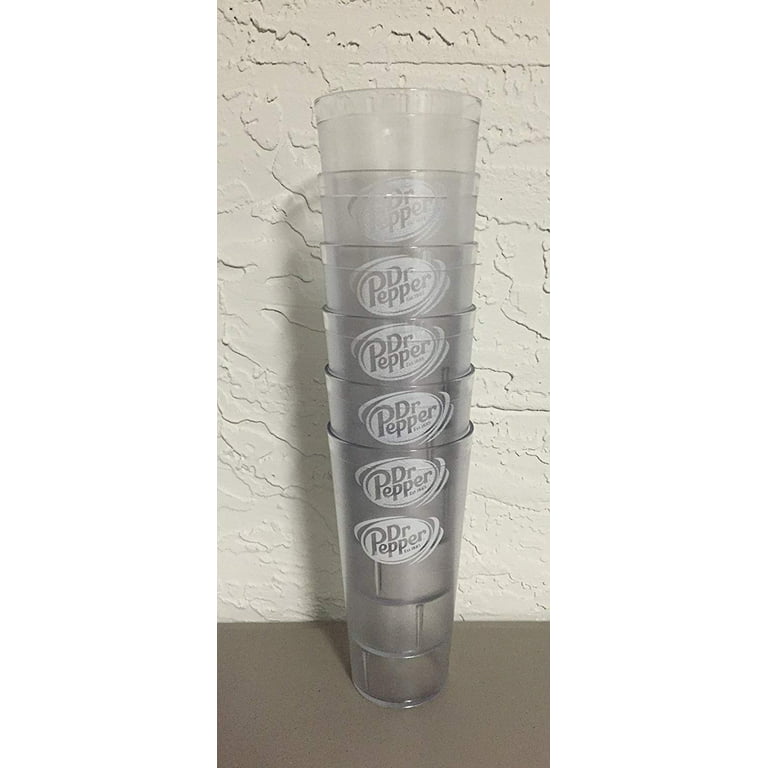 Lot of 6 Clear Plastic Dr. Pepper Drinking Glasses Tumblers Cups