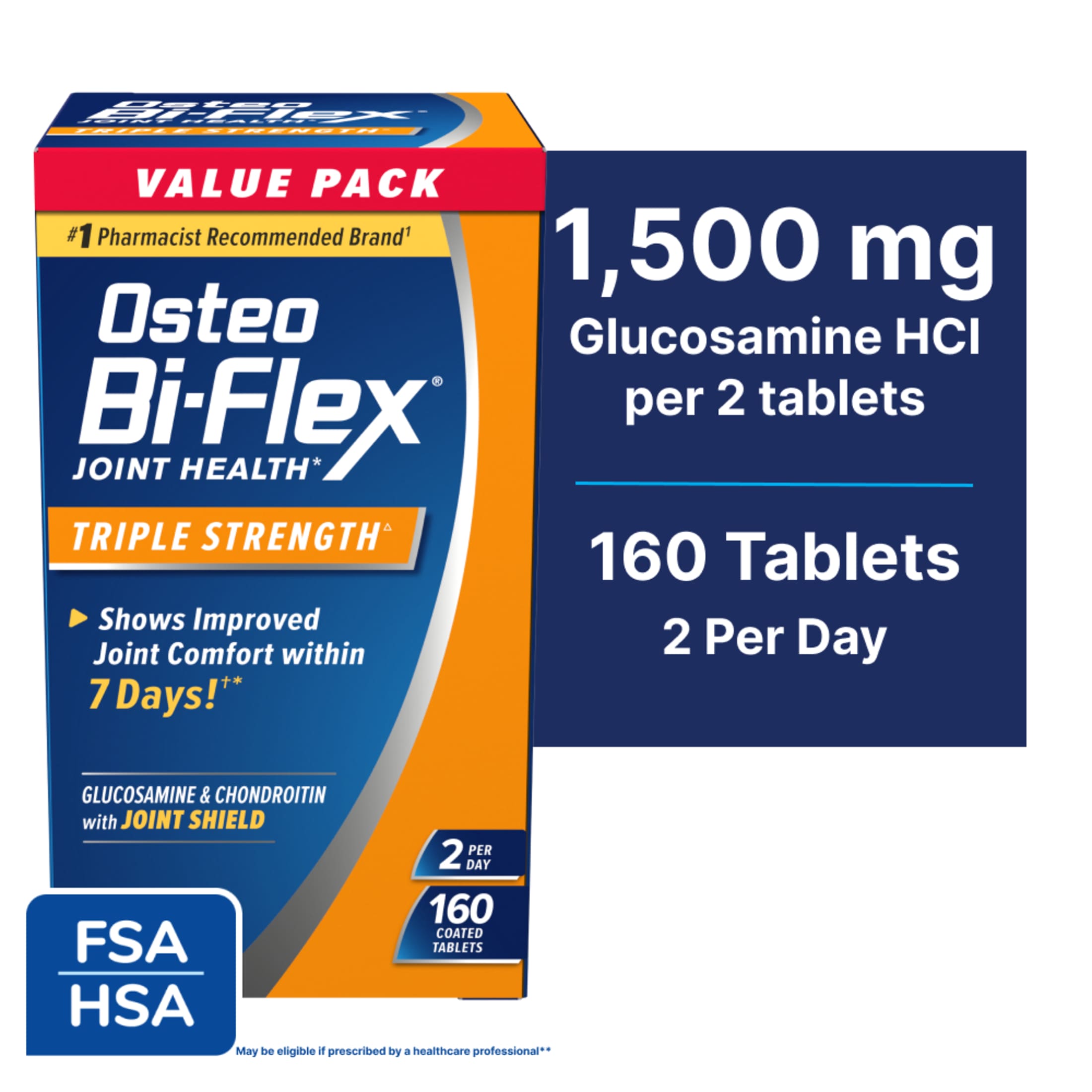 Osteo Bi-Flex Triple Strength Joint Health Dietary Supplement, Glucosamine Chondroitin MSM and Vitamin C Tablets, 160 Count