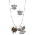 thumbnail image 1 of Delight Jewelry Two-tone Enamel Giraffe Print Heart Silver tone Guardian Angel Charm Necklace and Stud Earrings, 1 of 4