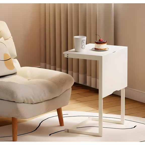 Canming Multi-Functional White Dual-Use Side Table | Modern Minimalist Accent Table | Foldable Portable Bedside & Coffee Table