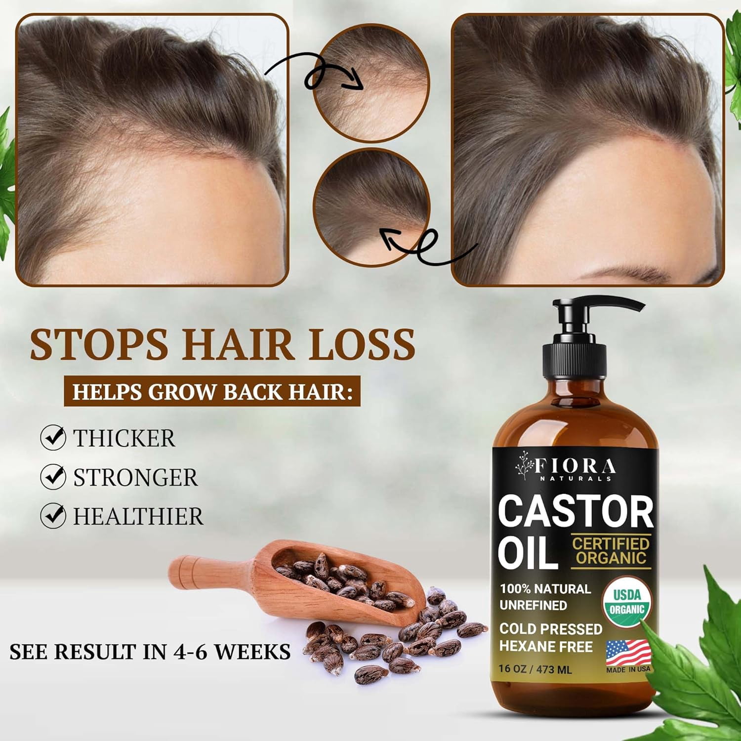 Castor Oil Organic Cold Pressed Unrefined Glass Bottle - 16 oz