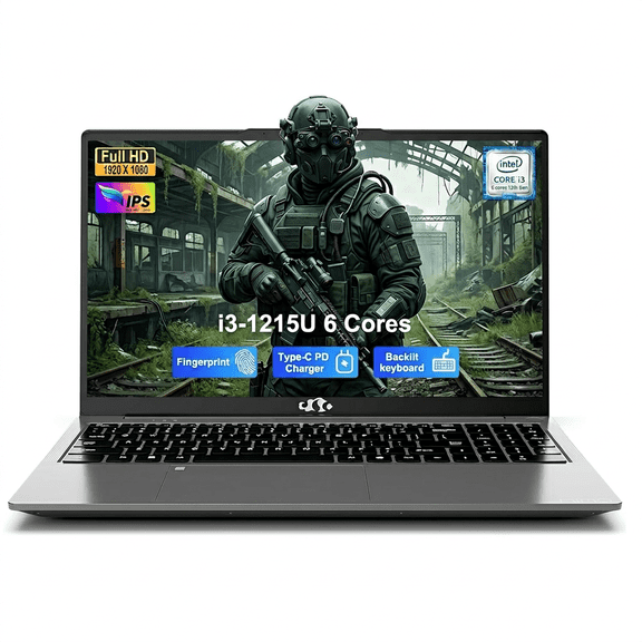 15.6" IPS FHD Laptop-Computer 8GB RAM 128GB SSD Intel Core i3-1215U (Beat i5-1135G7, 6 Cores Up to 4.4GHz) with Backlit Keyboard Fingerprint 65W Type-C Charger Wi-Fi 6 2 Years Warranty Gray