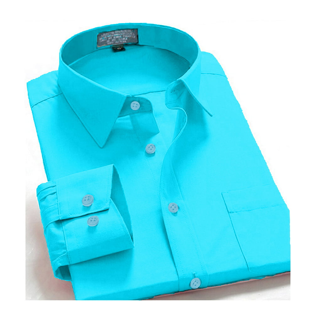 Oxford - Men Dress Shirt Regular Fit Oxford Solid Color-aqua-4xl Long ...
