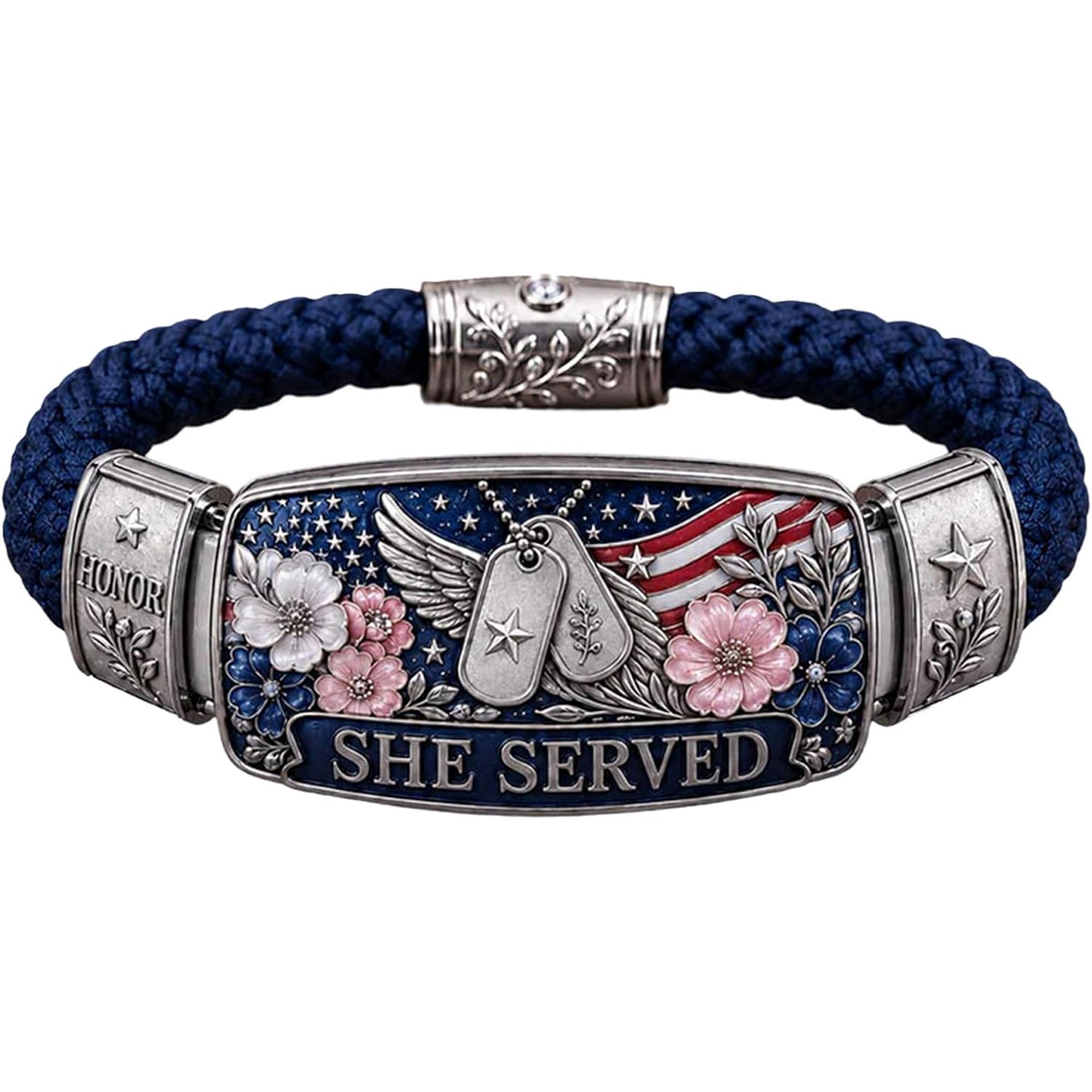 Honor and Grace Women Veterans Braided Bracelet, Patriotic Commemorative Jewelry, Strength of Women Military Keepsake Gift for Female Service Members