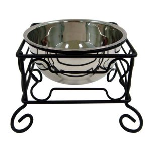 YML Elevated Wrought Iron Dog Stand with Stainless Steel Bowl