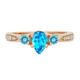 thumbnail image 2 of Dazzlingrock Collection 7X5MM Pear Blue Topaz & Round White Diamond 3 Stone Teardrop Engagement Ring for Women (0.10 ctw, Color I-J, Clarity I2-I3) in 10K Rose Gold, Size 8.5, 2 of 4